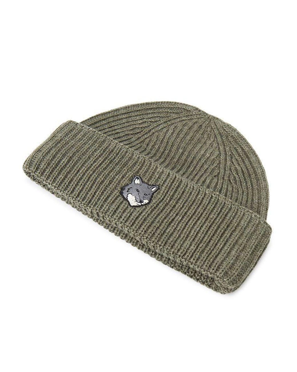 Maison Kitsuné Green Maison Kitsuné Fox Head Large Beanie for men
