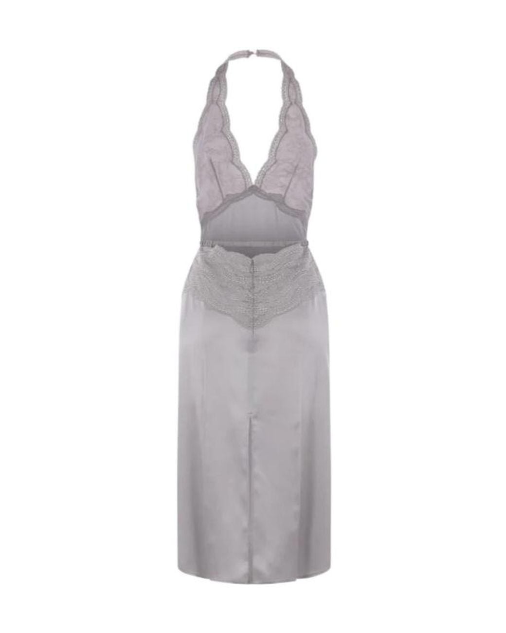 Gucci Gray Lace Detailed Satin Dress