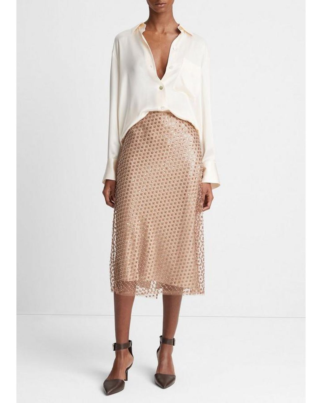 Vince Brown Beaded Sequined Skirt