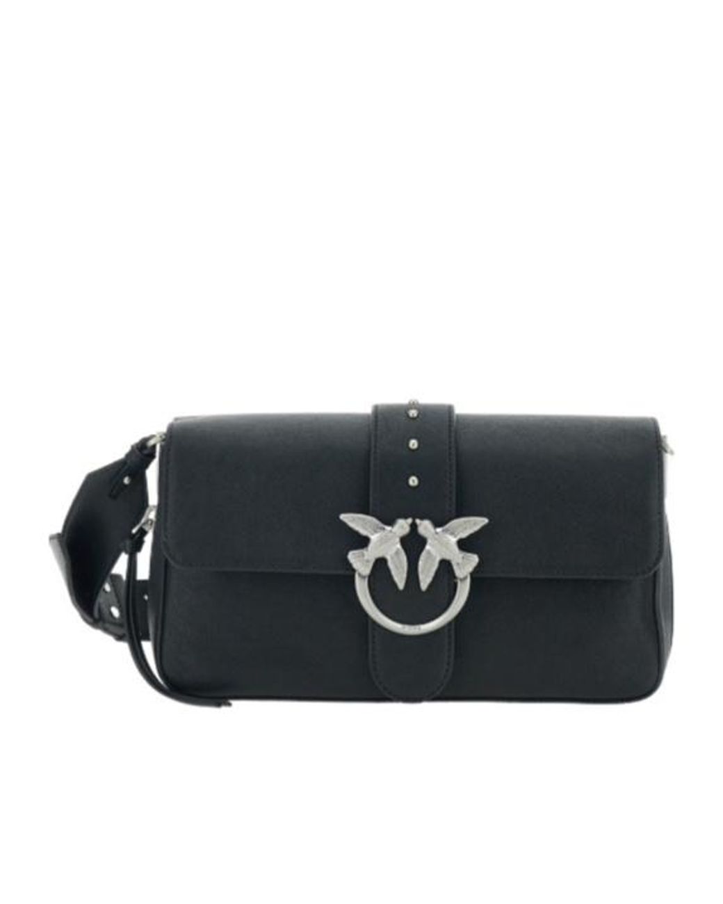 Pinko Black Medium Leather Classic Love Slouchy Shoulder Bag