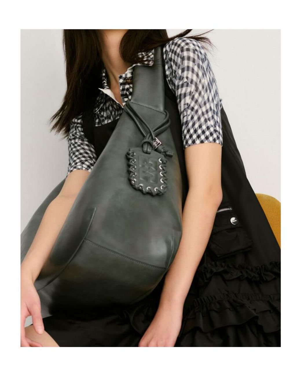 Ganni Gray Butterfly Logo Xxl Hobo Bag