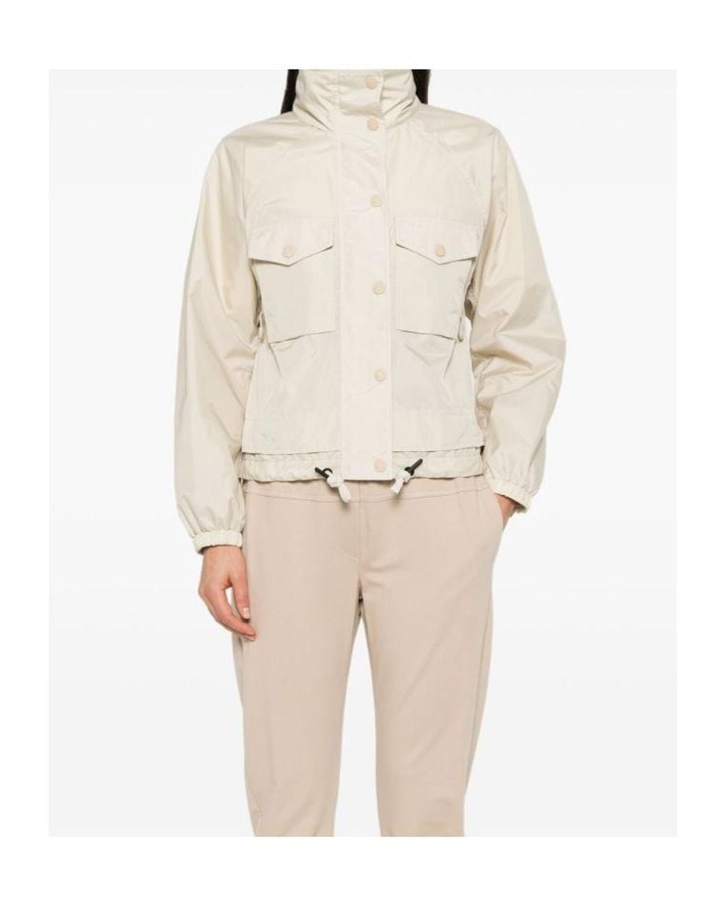 Moncler Natural Grenoble High-Neck Drawstring Coat