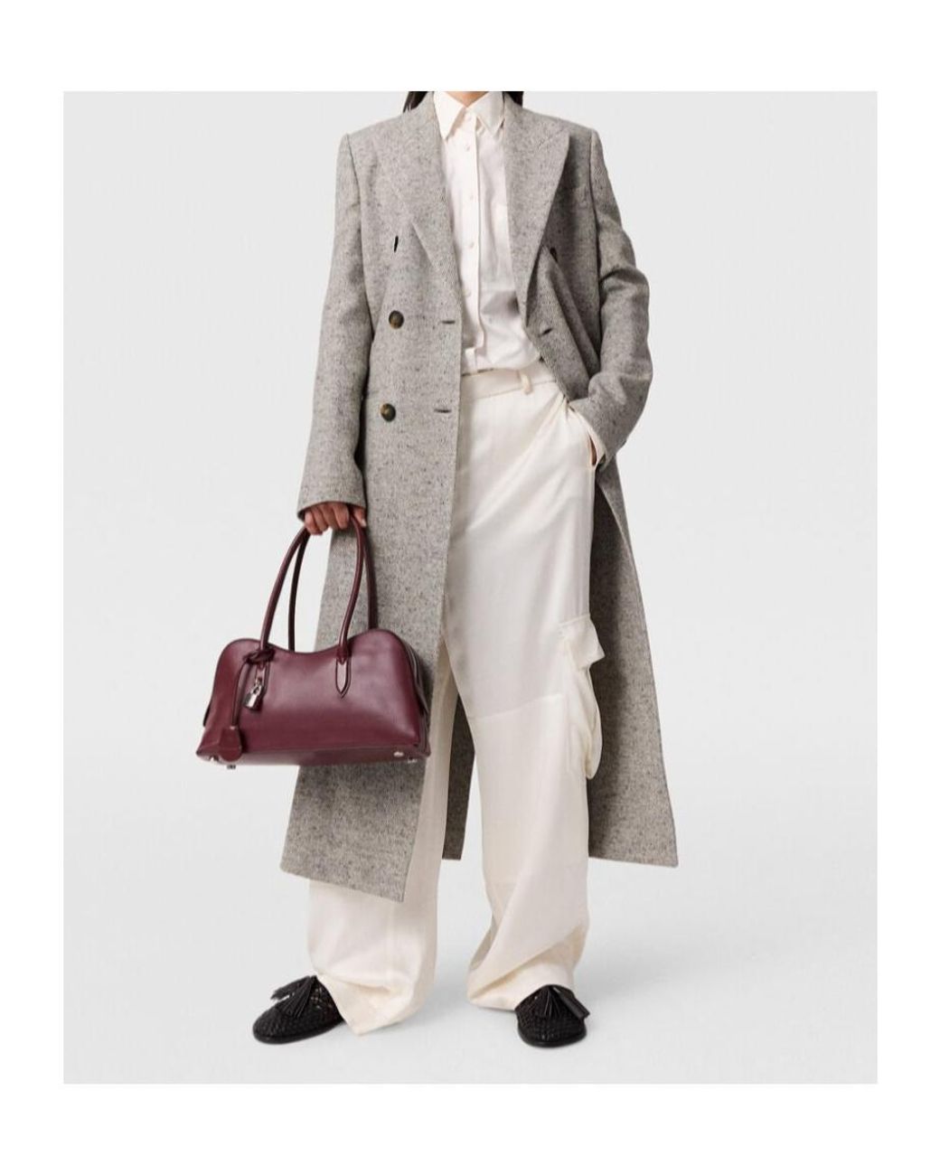 Stella McCartney Gray Double-Breasted Tweed-Pattern Coat