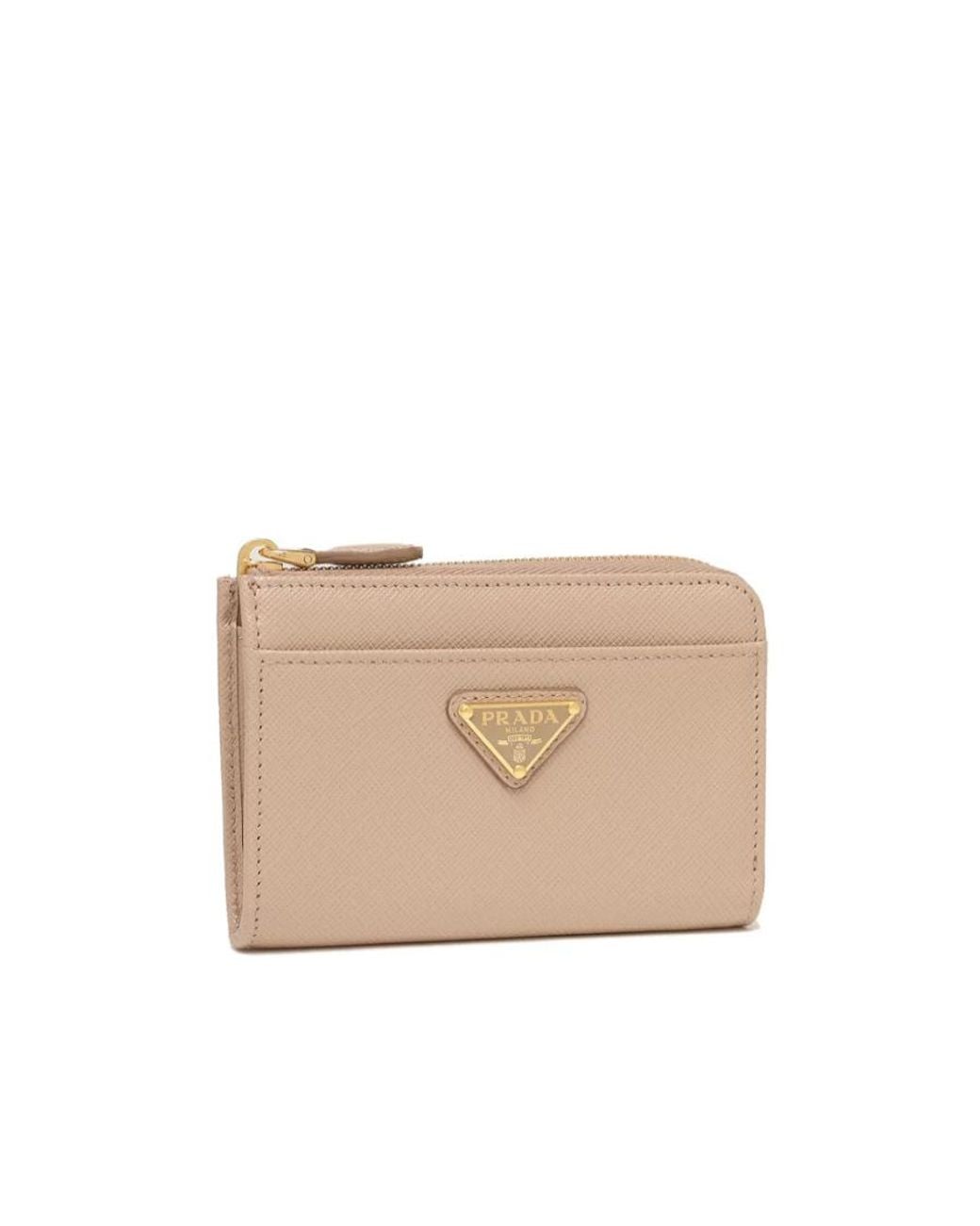 Prada Natural Triangle-Logo Zipped Wallet