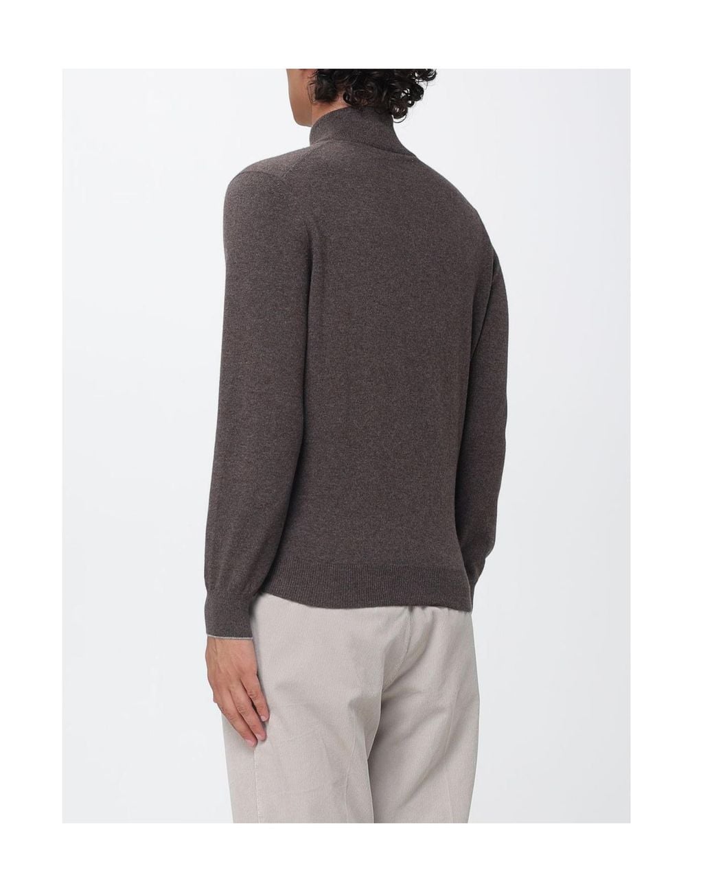 Brunello Cucinelli Gray Funnel-Neck Knitted Polo Shirt for men