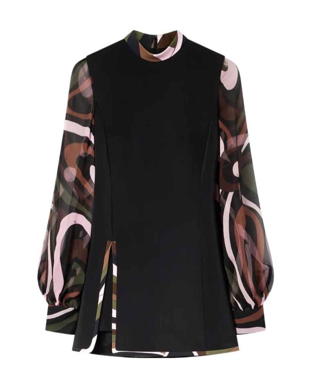 Emilio Pucci Black Dady Dress With Printed Sleeves