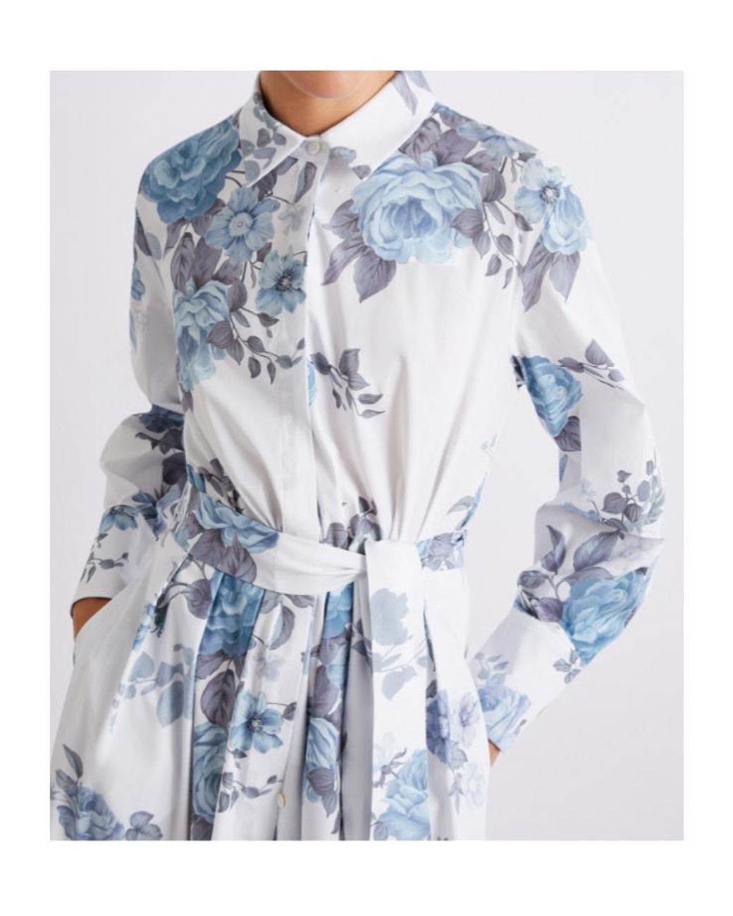 Marella Blue Stretch Cotton Poplin Shirt Dress