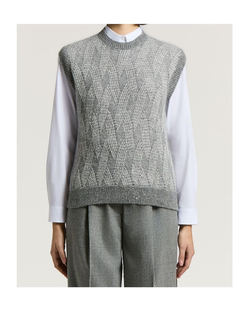 Peserico Gray Sequind Sleeveless Jumper