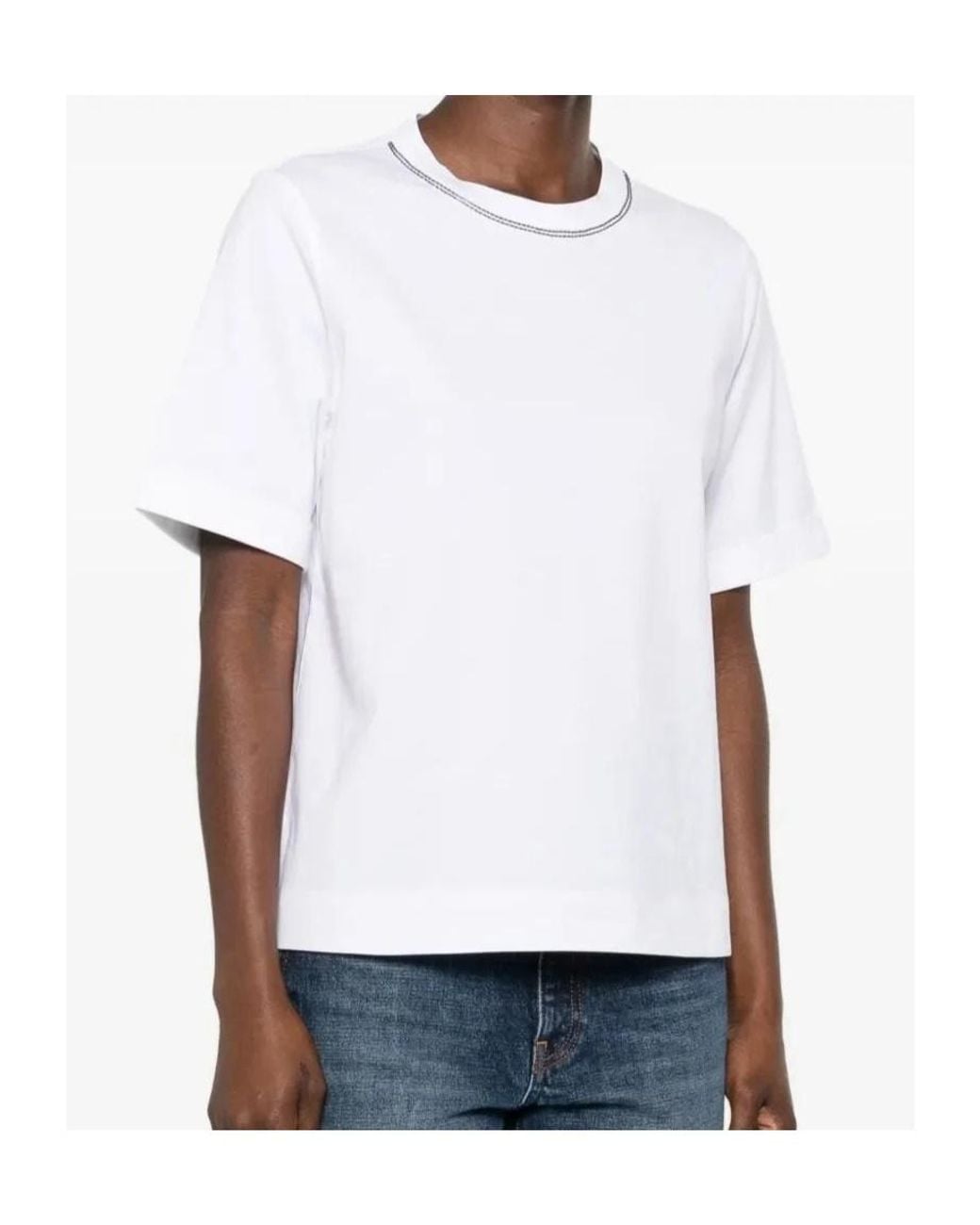 Brunello Cucinelli White Shiny Trims Jersey T-Shirt