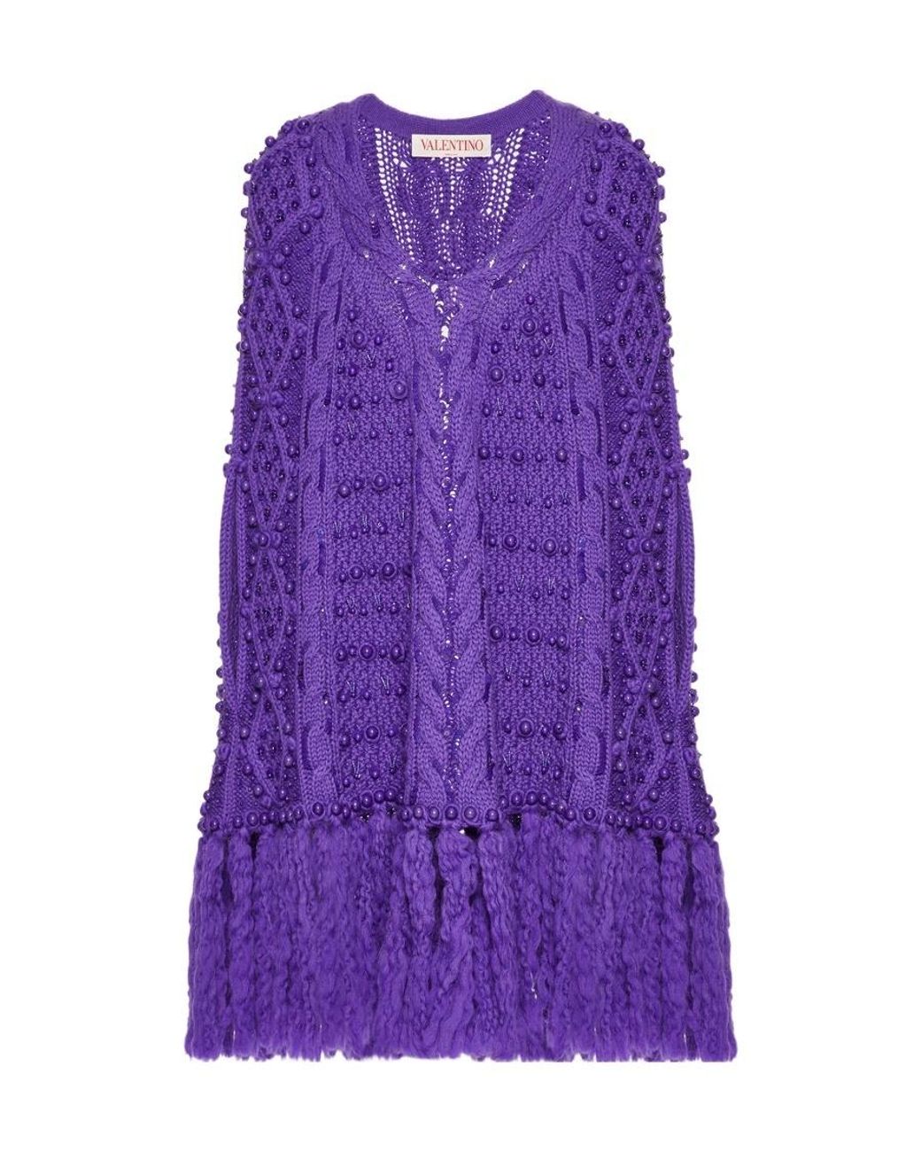 Valentino Purple Tassel Hem Sleeveless Cloak
