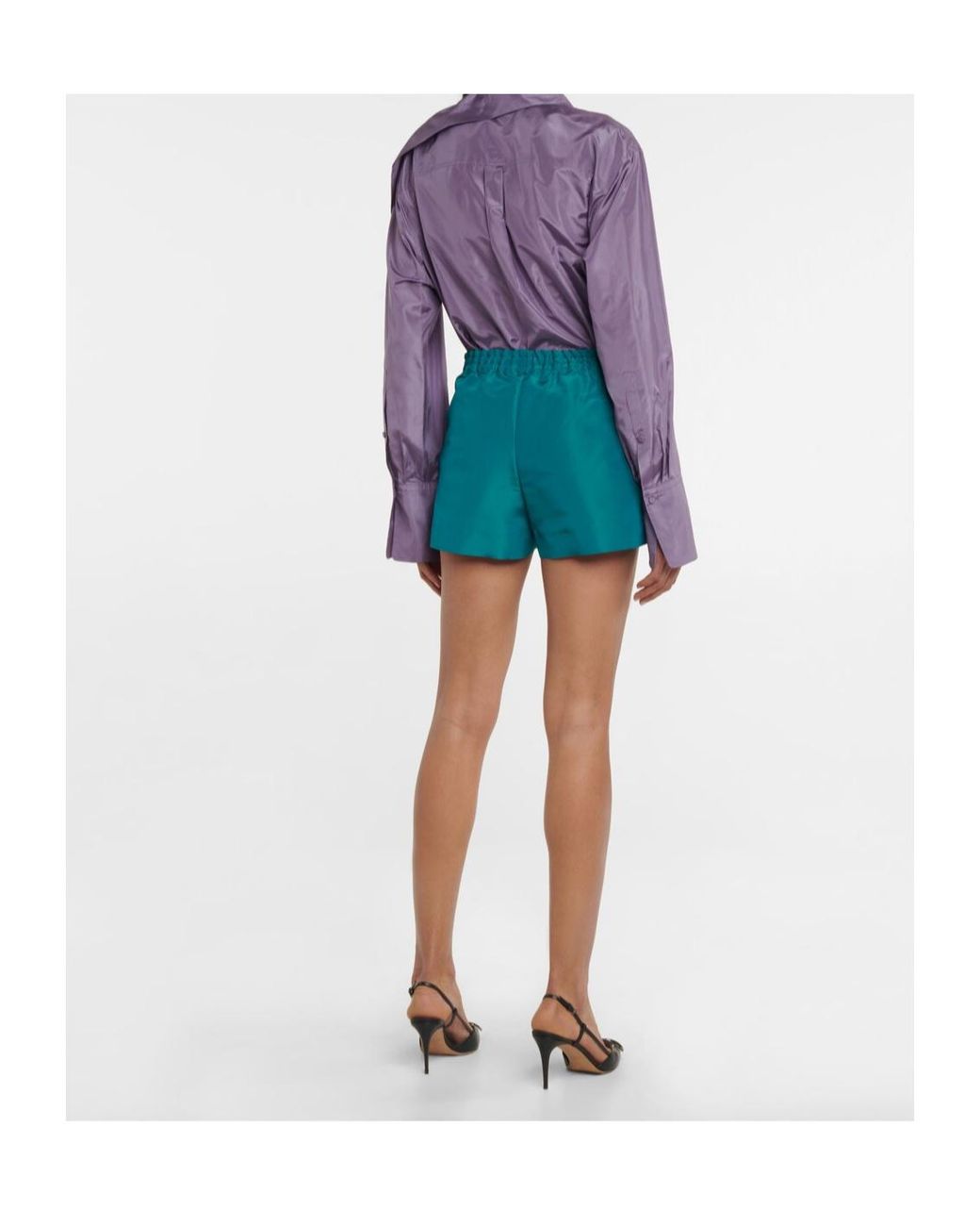 Valentino Blue High-Rise Silk Faille Shorts