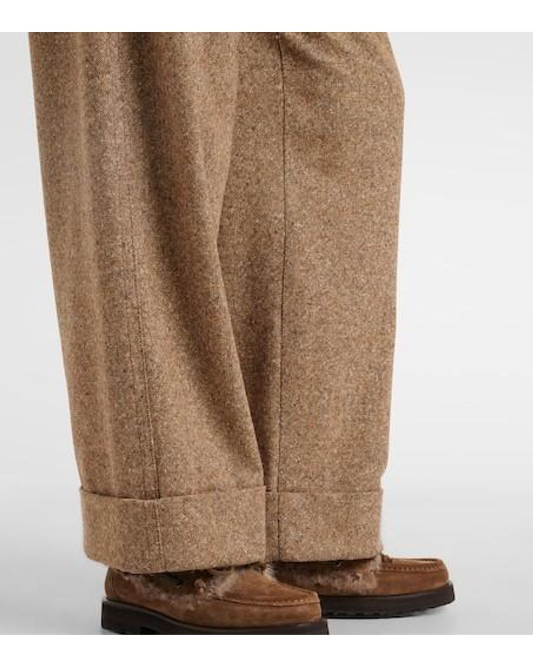 Brunello Cucinelli Natural Monili Wool-Blend Flannel Wide-Leg Pants