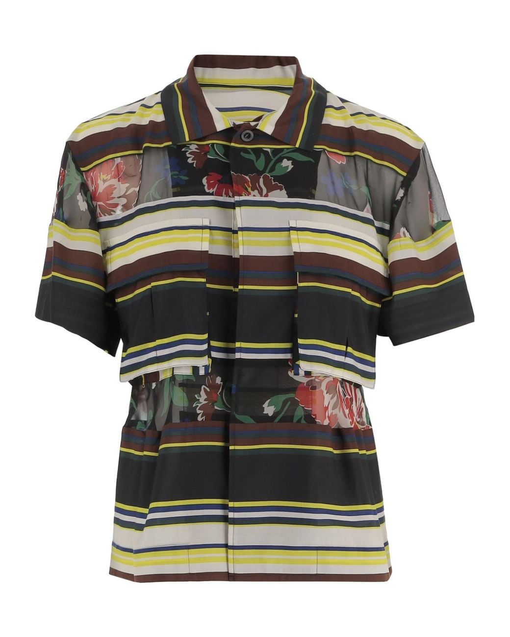 Sacai Green Pattern-Printed Short-Sleeved Shirt