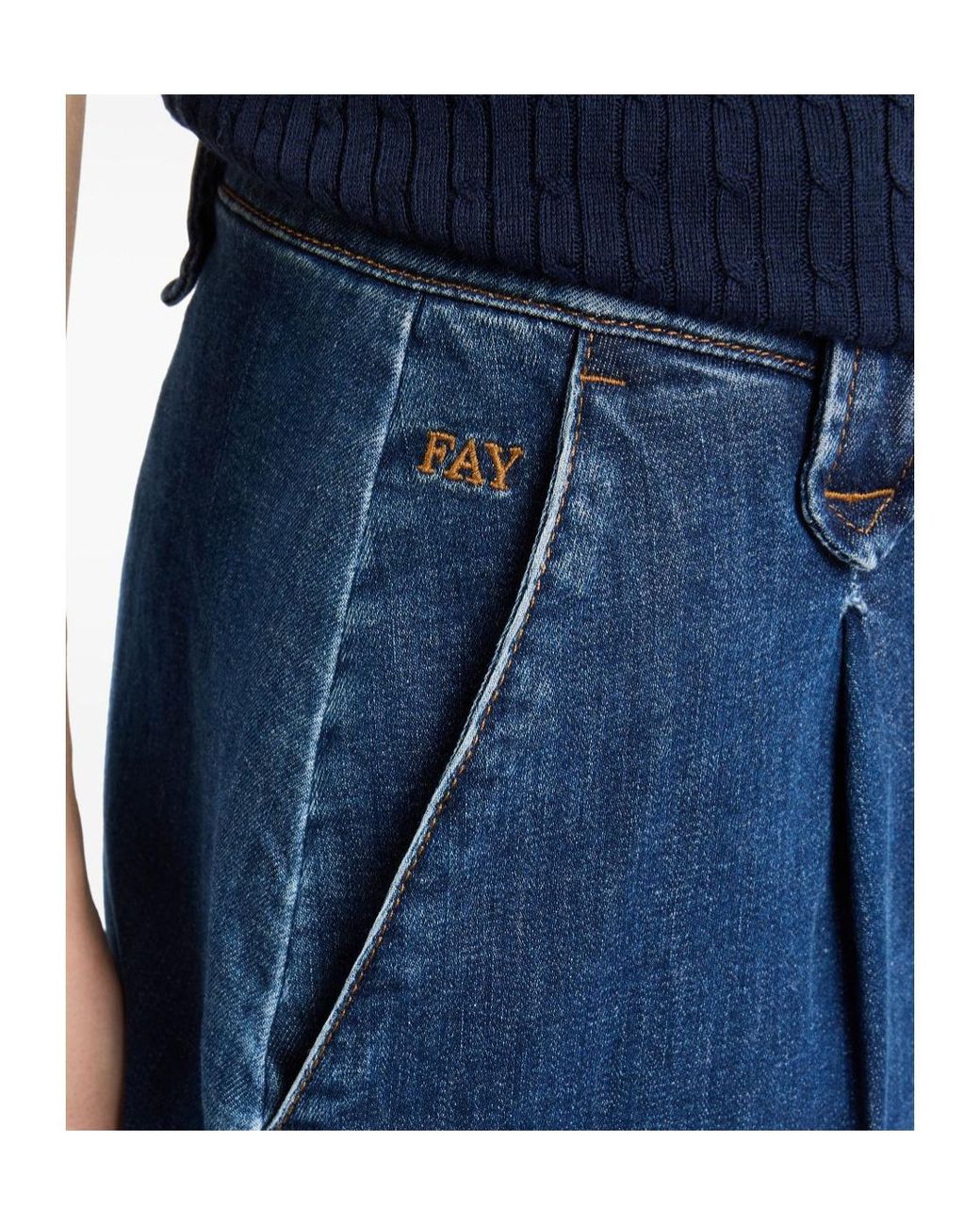 Fay Blue Logo Embroidered Denim Shorts
