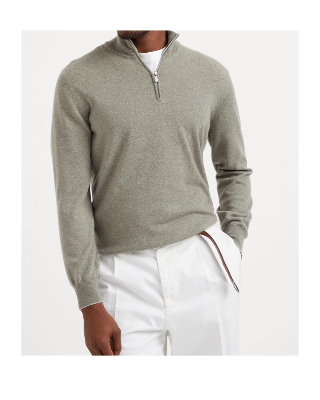 Brunello Cucinelli Gray Funnel-Neck Knitted Polo Shirt for men