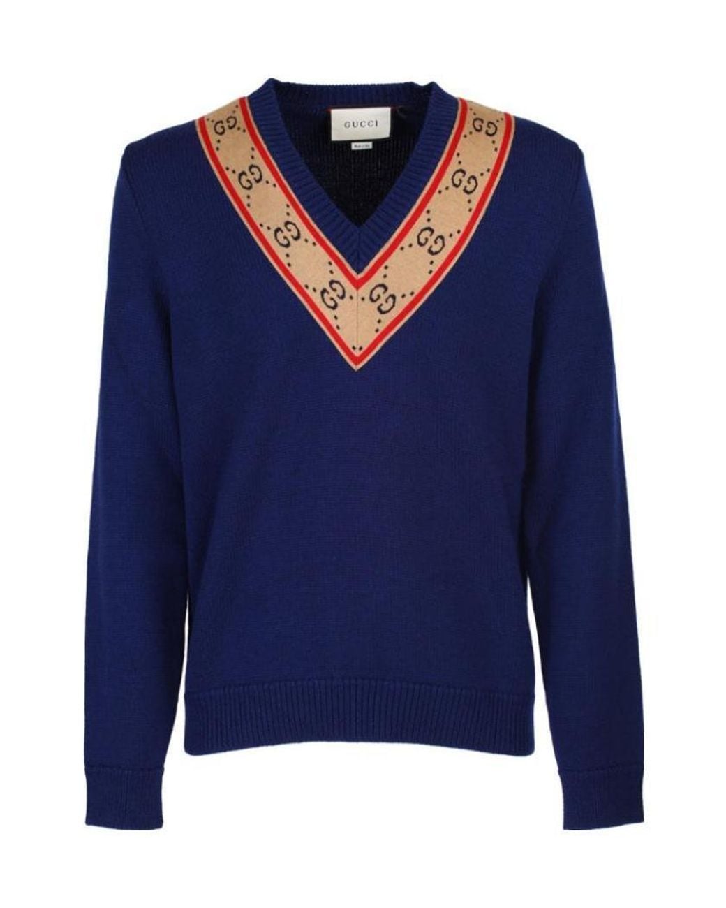 Gucci Blue V-Neck Pullover for men