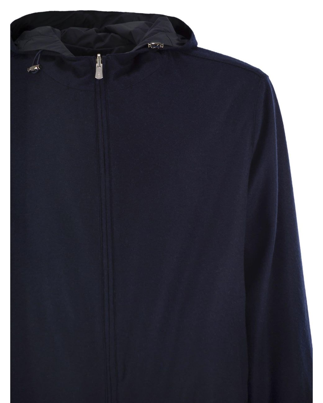 Fedeli Blue Reversible Hooded Bomber Jacket for men