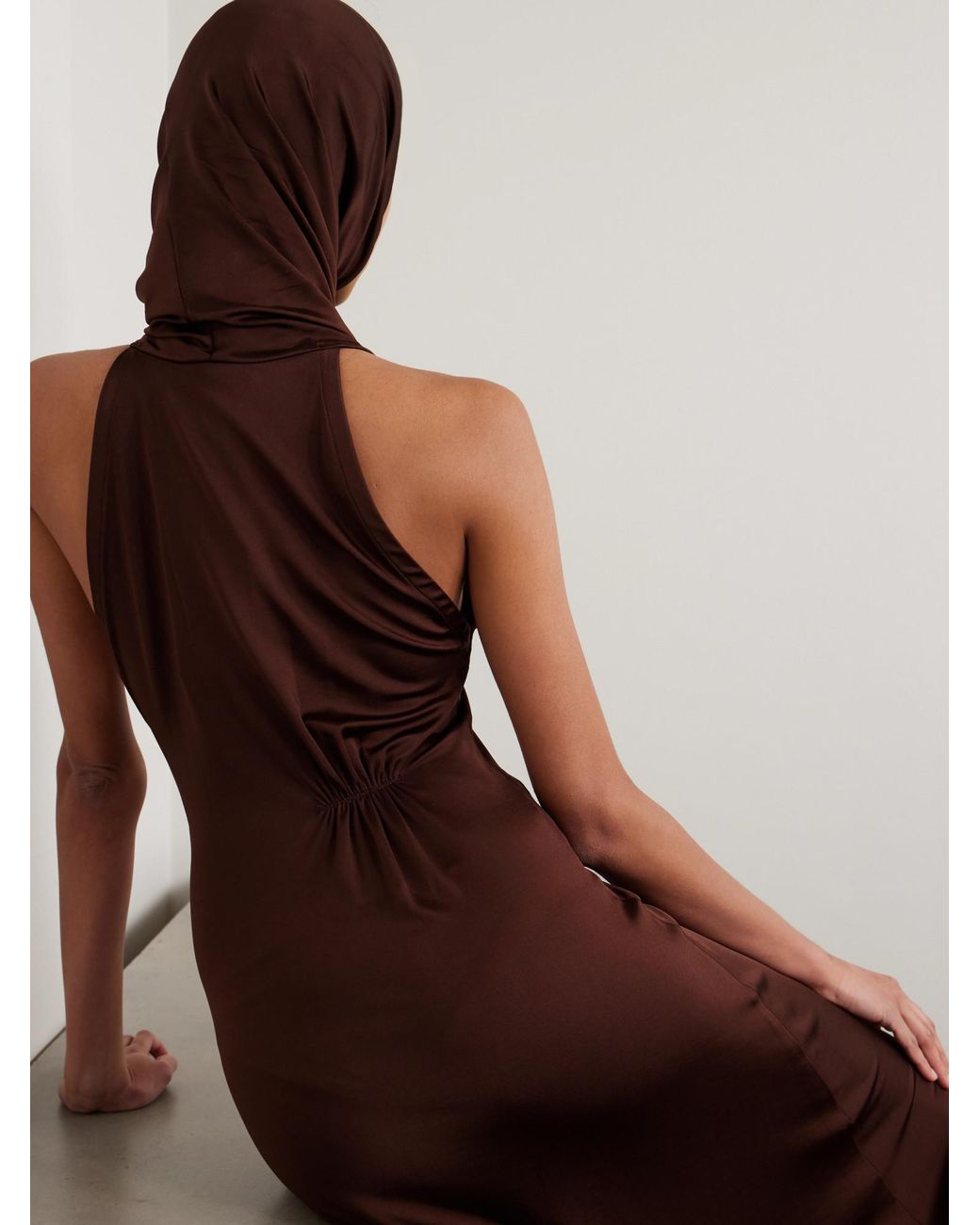 Victoria Beckham Brown Hooded Stretch-Jersey Midi Dress
