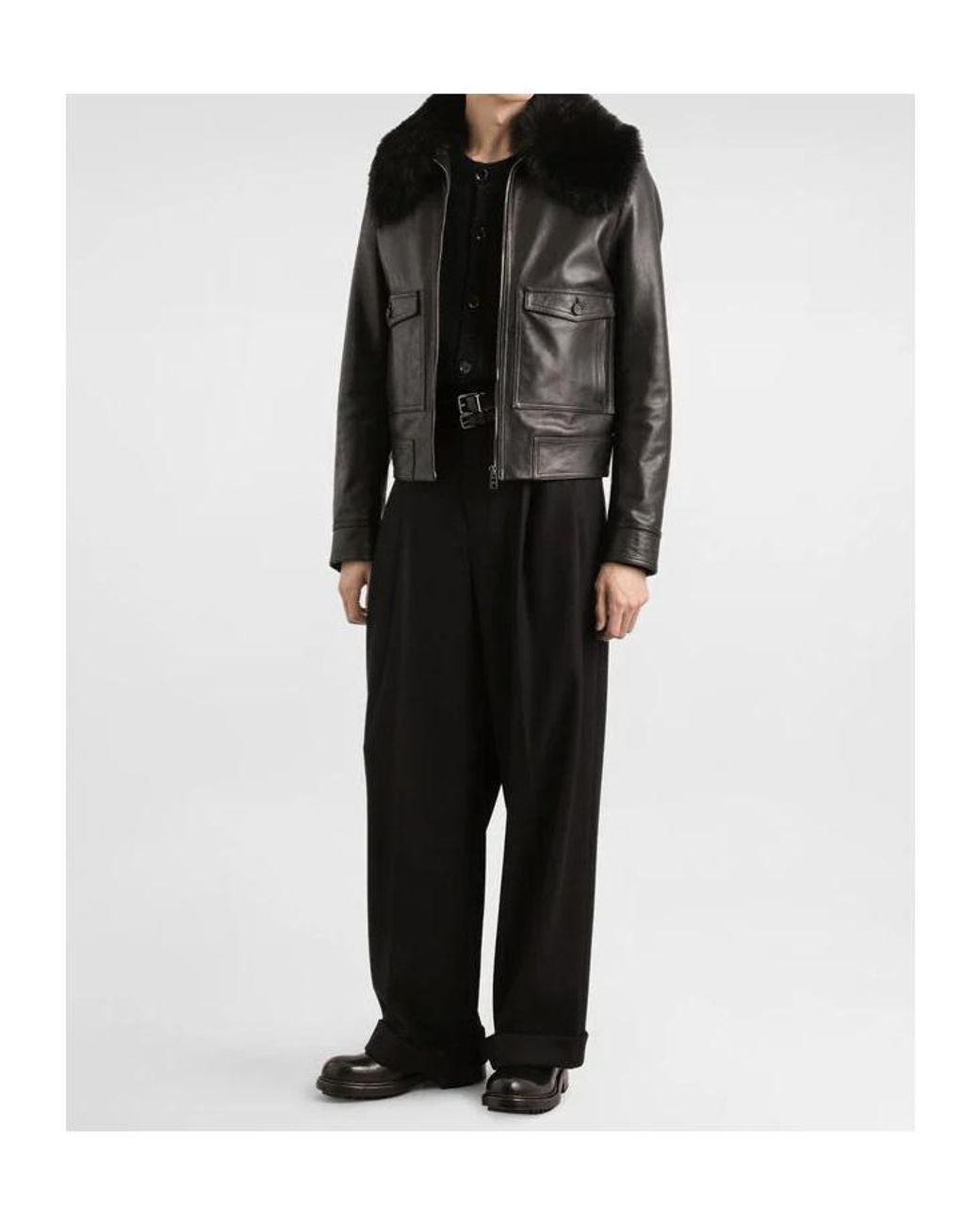Dolce & Gabbana Black Pleated-Front Wool Trousers for men