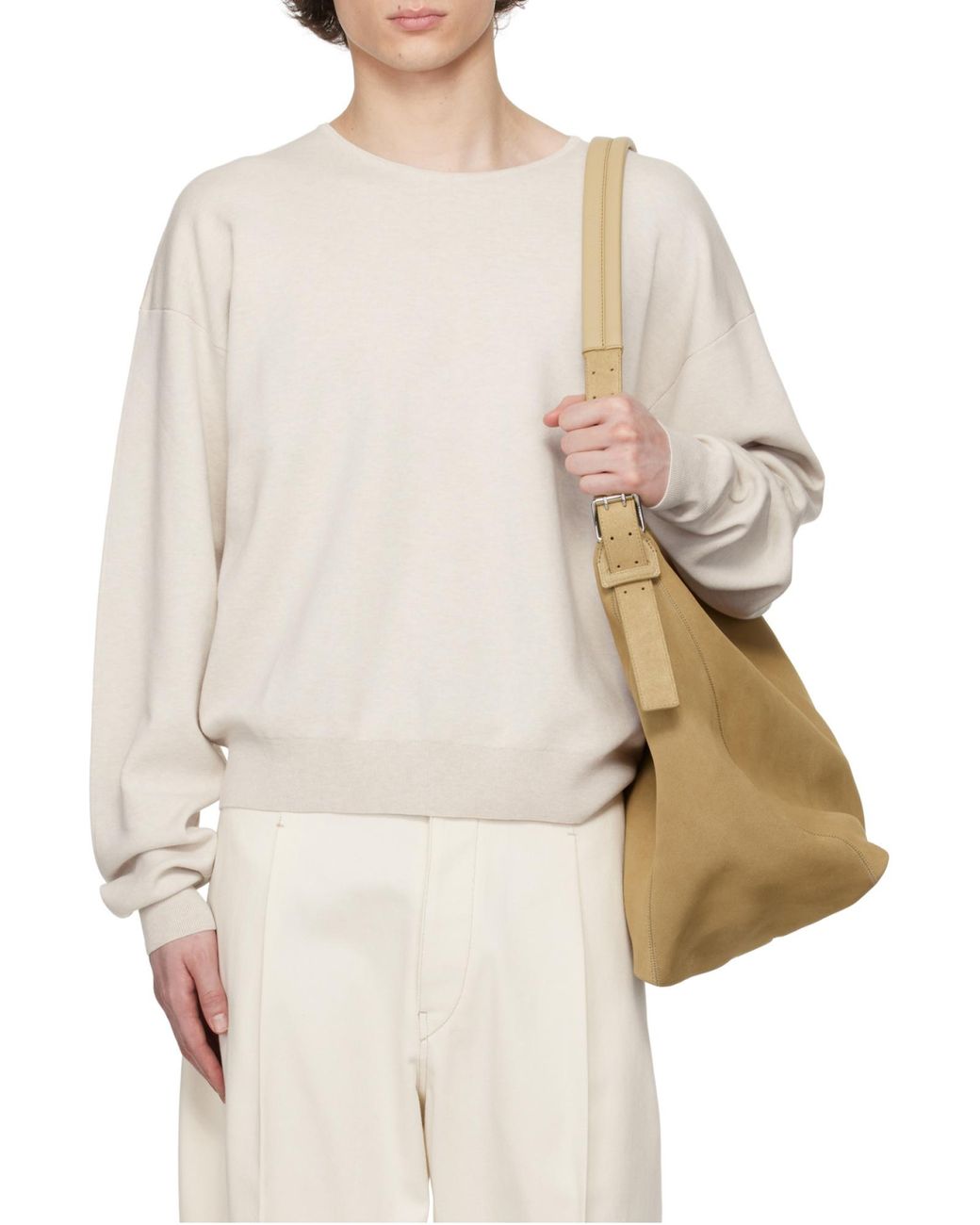 Lemaire White Long Sleeved Crewneck Jumper for men