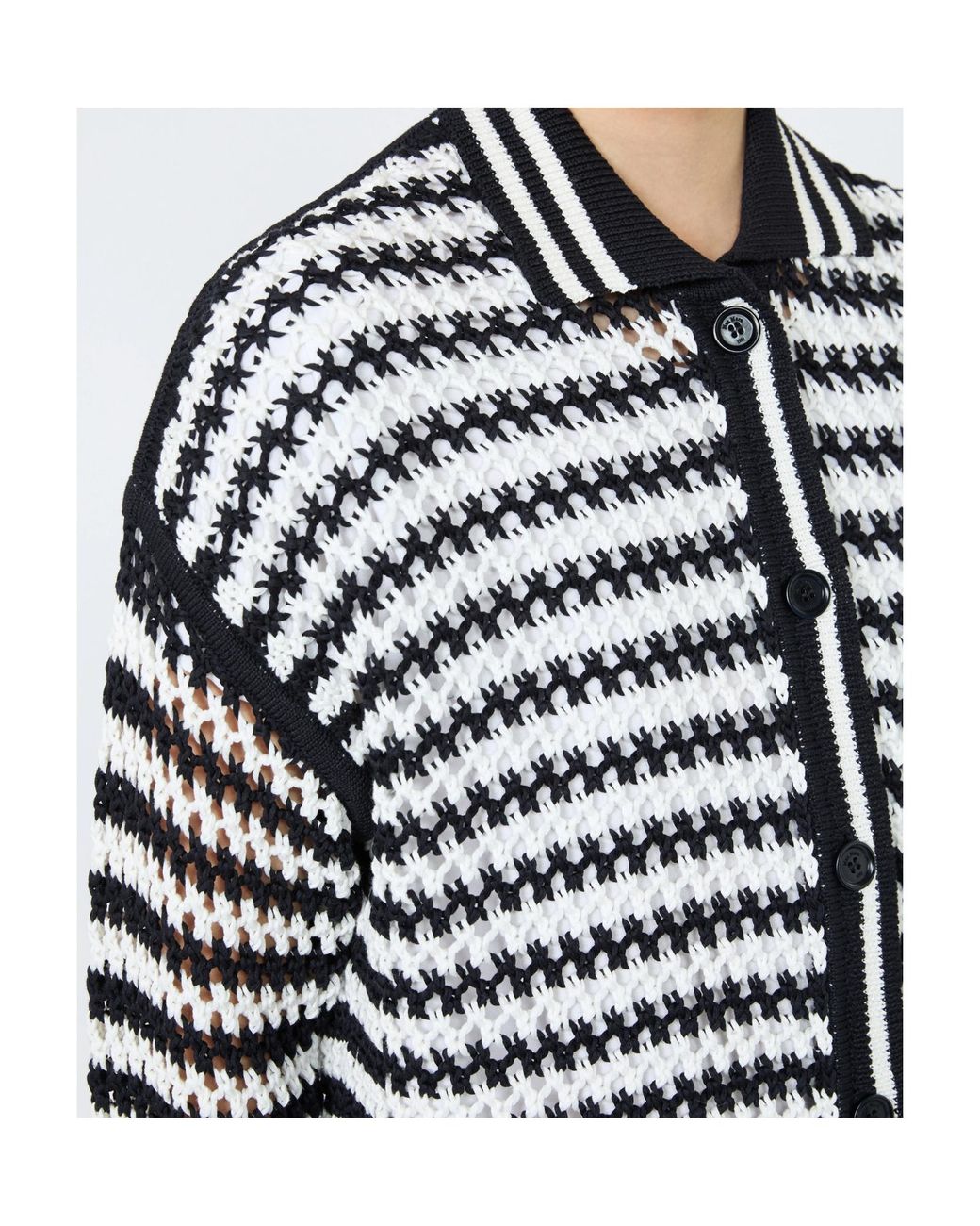 Max Mara Gray Pinstripe-Pattern Crochet-Knit Cardigan