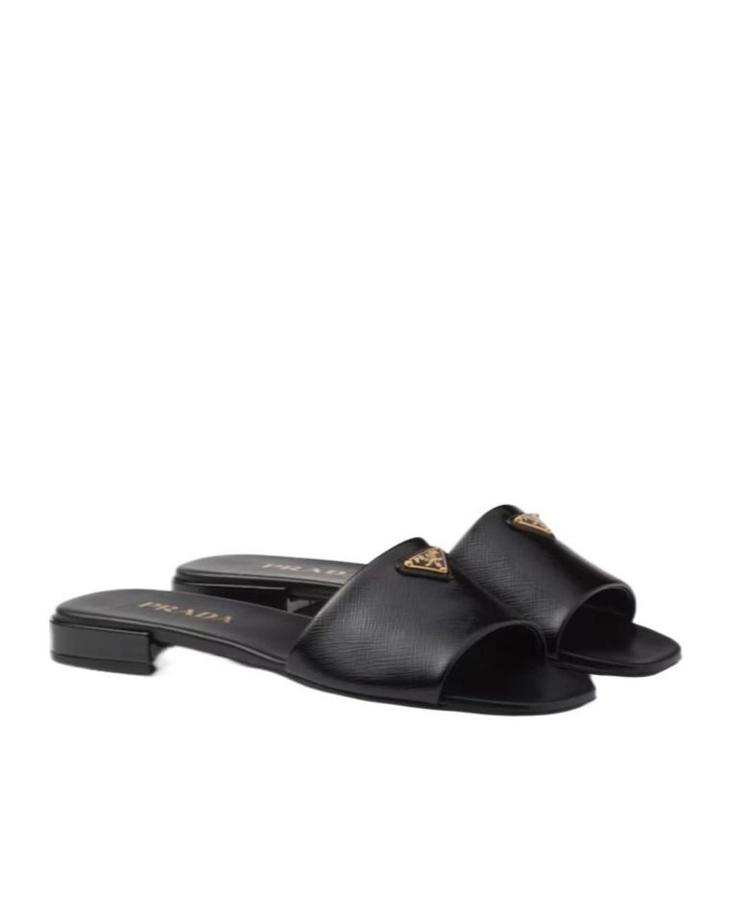Prada Black Logo Plaque Open Toe Slides