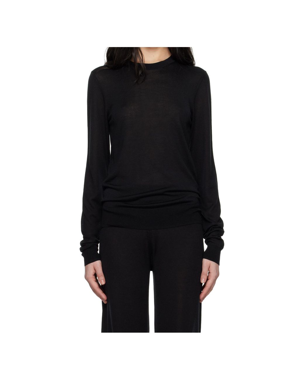 Totême Black Totême Ribbed Hem Crewneck Knitted Jumper
