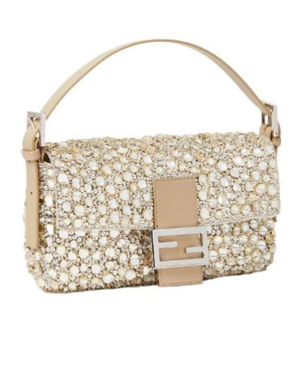 Fendi Metallic Baguette 26424 Bag Embroidered With Cabochon Crystals