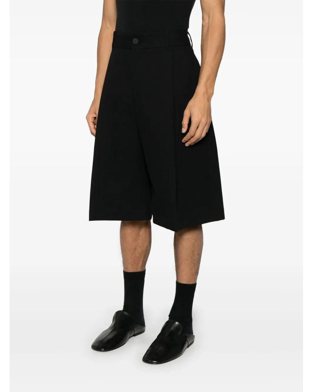 Studio Nicholson Black Fowld Wide-Leg Shorts for men