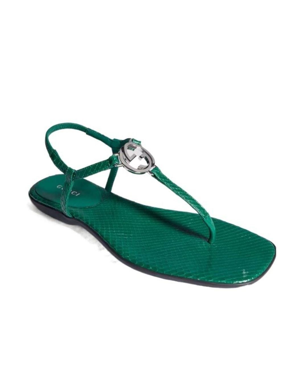 Gucci Green Python Thong Sandal With Interlocking G