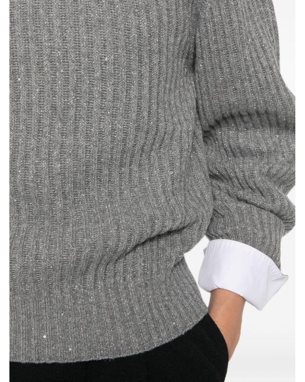 Brunello Cucinelli Gray Sequin-Embellished Ribbed-Knit for men