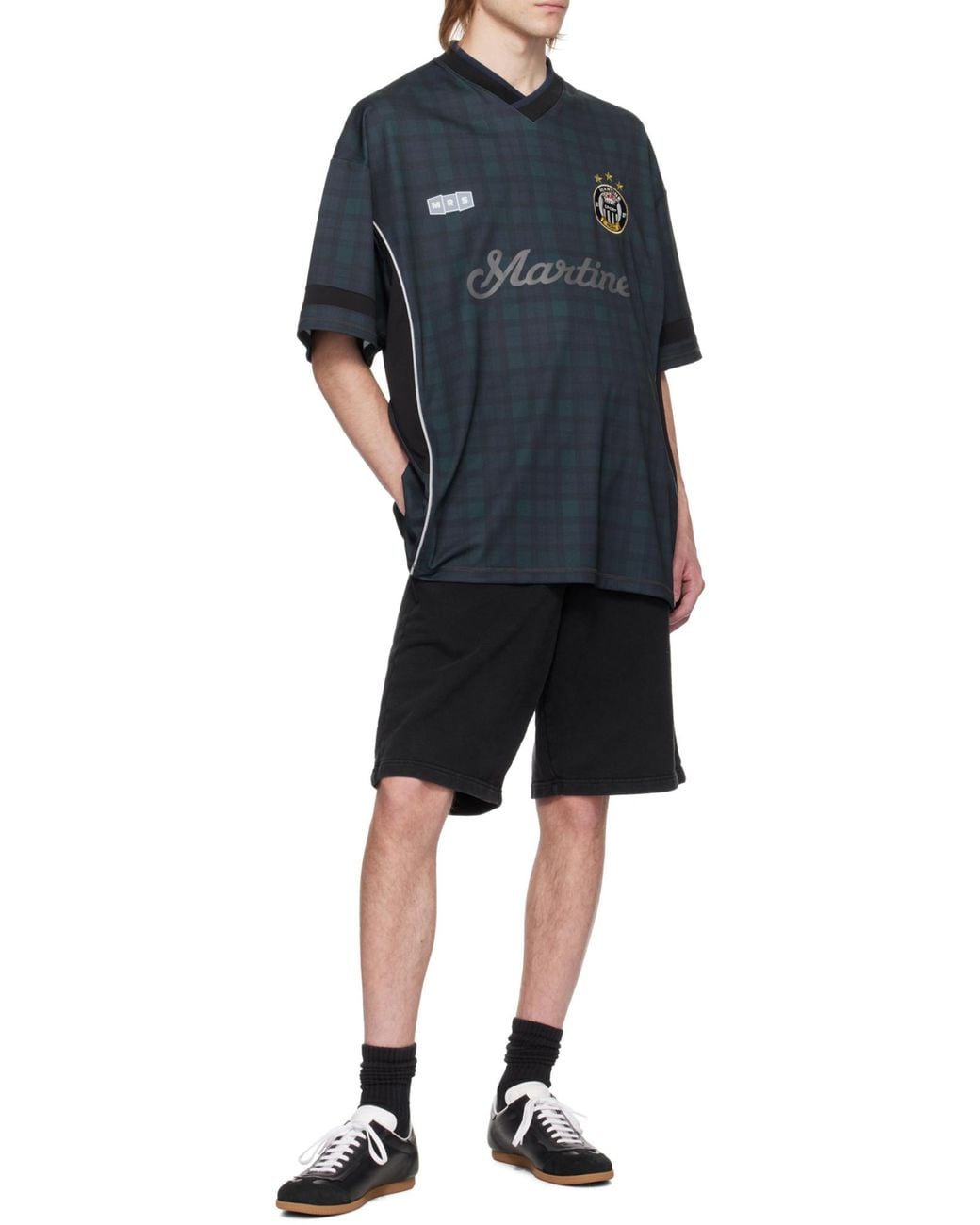 Martine Rose Blue Logo Printed Drop Shoulder Football T-Shirt for men