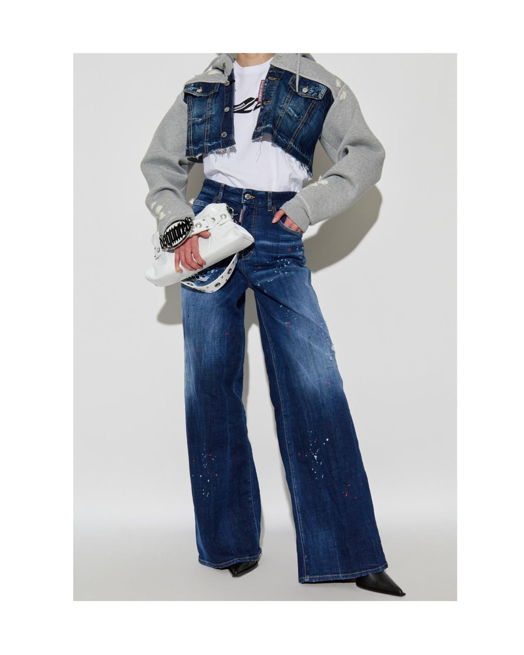 DSquared² Blue Distressed Wide-Leg Jeans