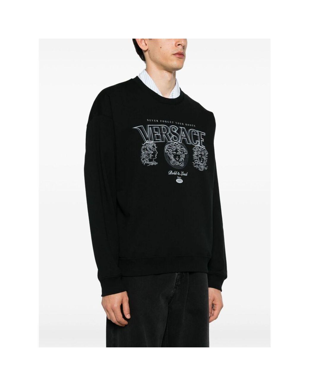 Versace Black Logo-Print Cotton Sweatshirt for men