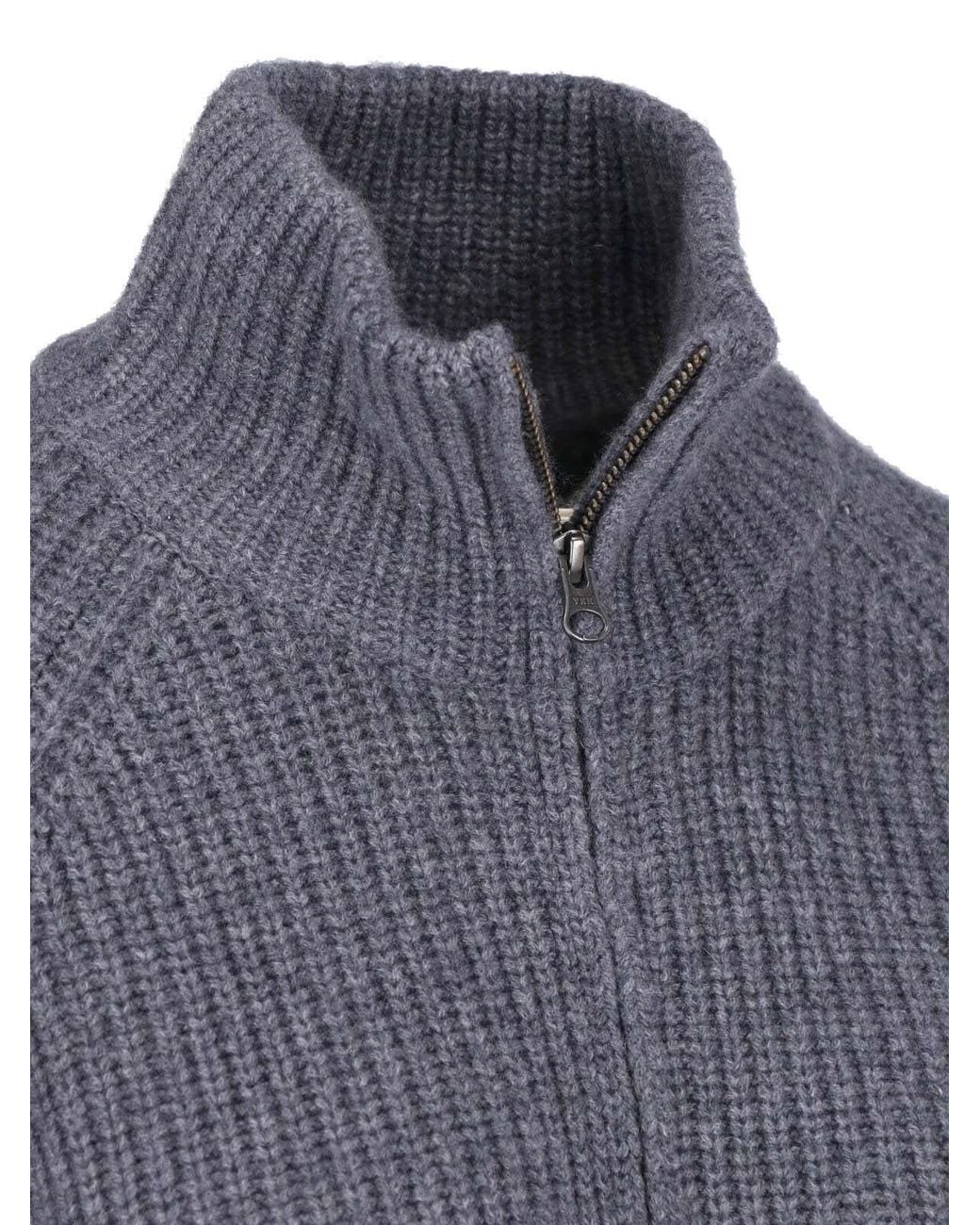 Lisa Yang Gray Ribbed Zip-Up Knitted Sweater
