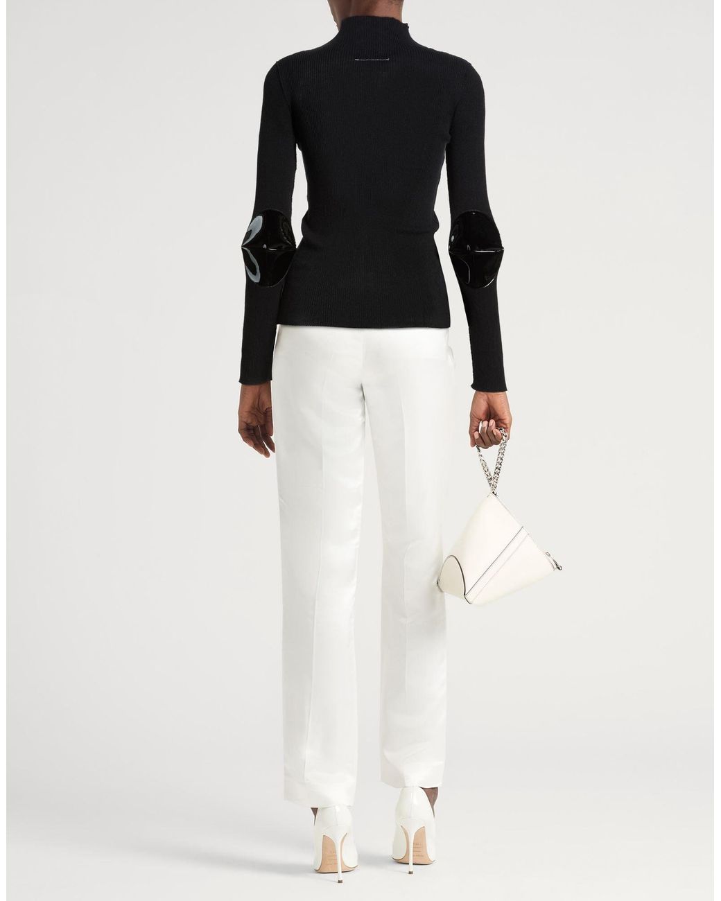 MM6 by Maison Margiela Black Solid Color Appliqué Knit Sweater
