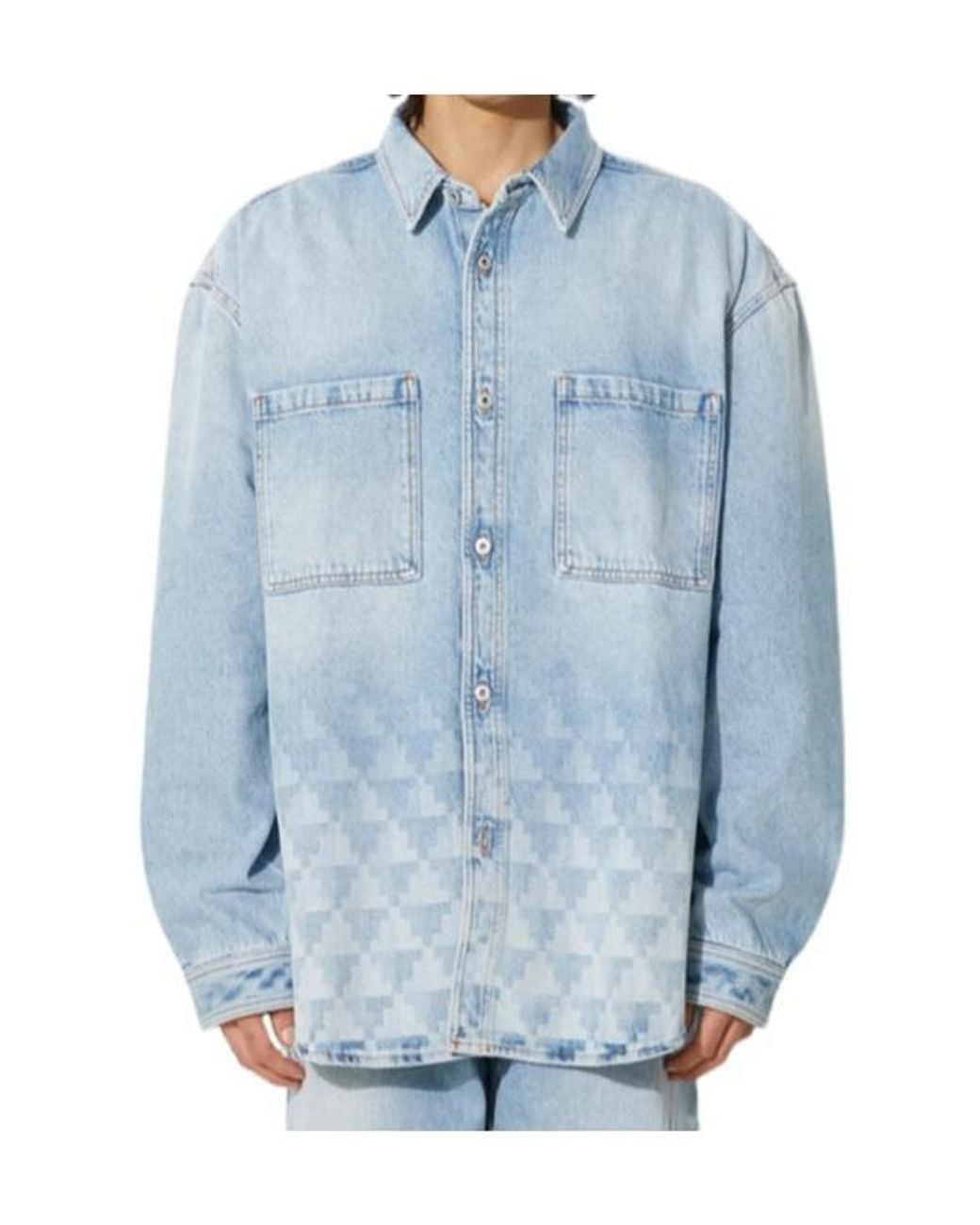 Marcelo Burlon Blue Laser Cross Denim Overshirt for men