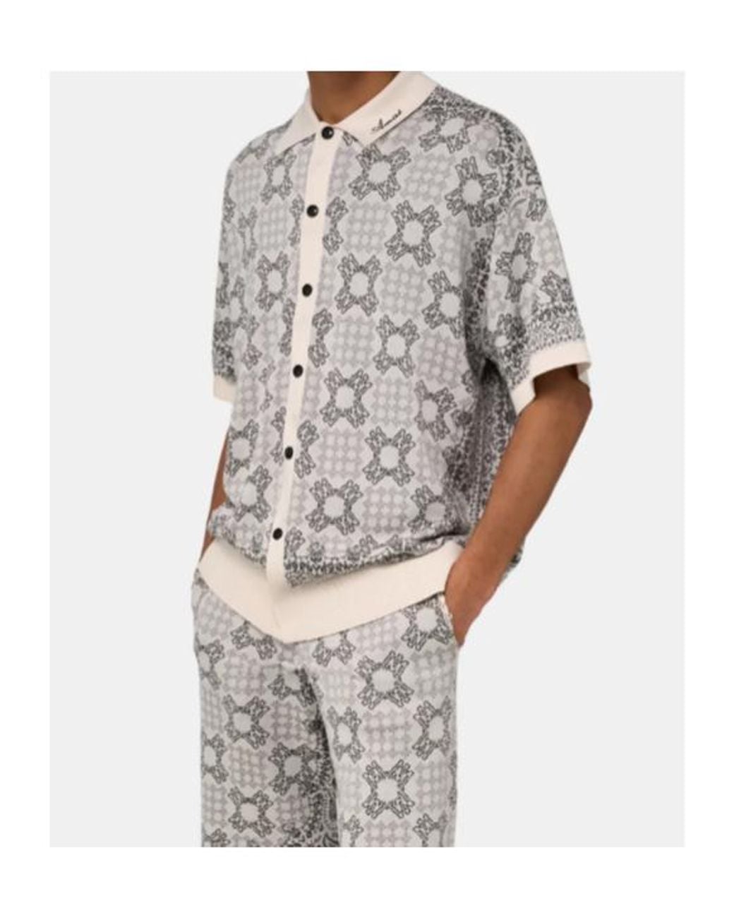 Amiri Gray Geometric Knit Short Sleeve Shirt for men