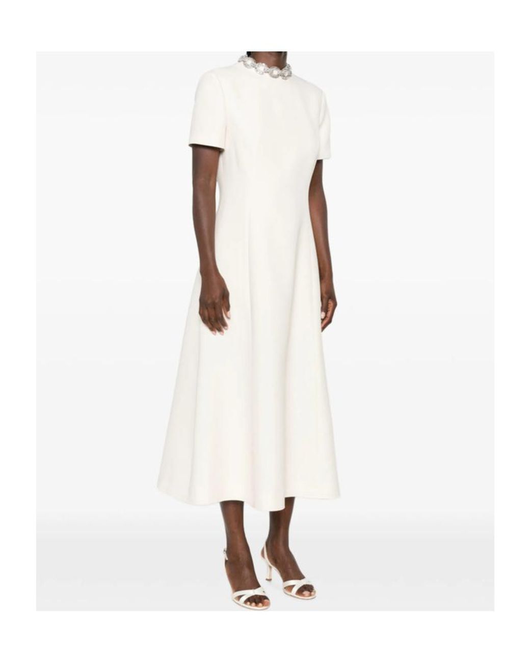 Valentino Natural Crepe Couture Embroidered Midi Dress