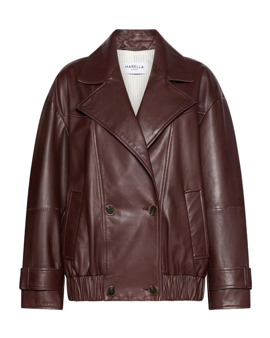 Marella Brown Long-Sleeve Leather Jacket With A Lapel Collar
