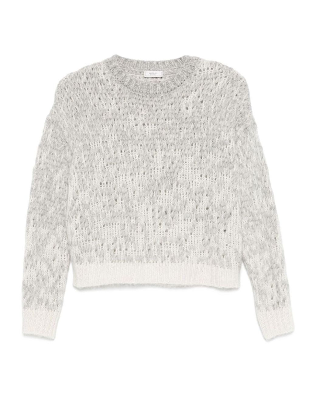 Peserico White Patterned-Jacquard Lurex-Detail Sweater