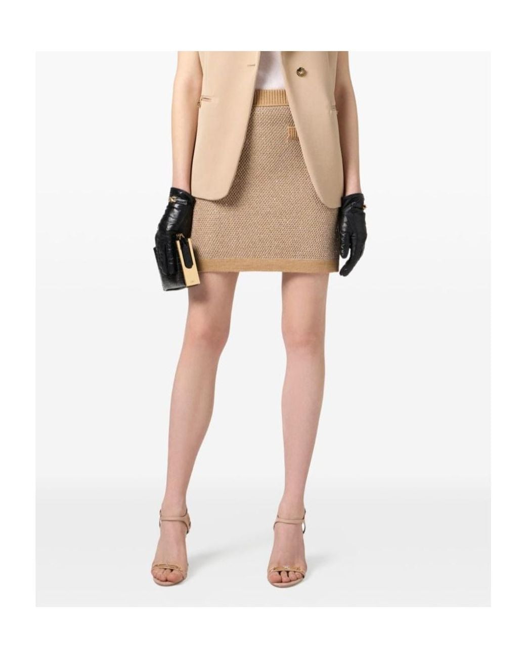 Elisabetta Franchi Natural Sequinned Knit Skirt