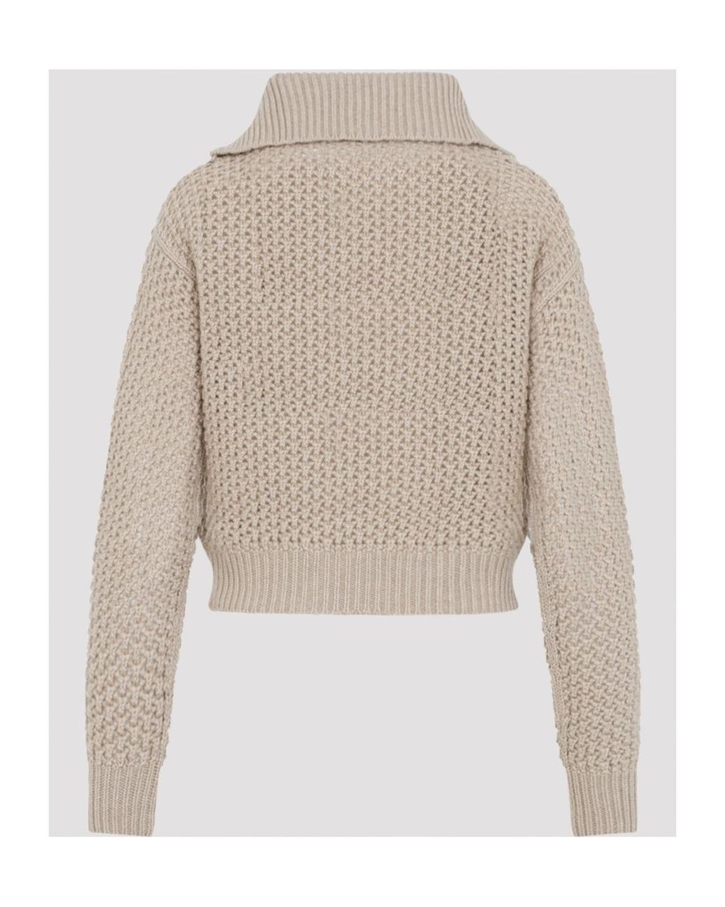 Max Mara Natural Tequila Open-Knit Zip Detailed Jumper