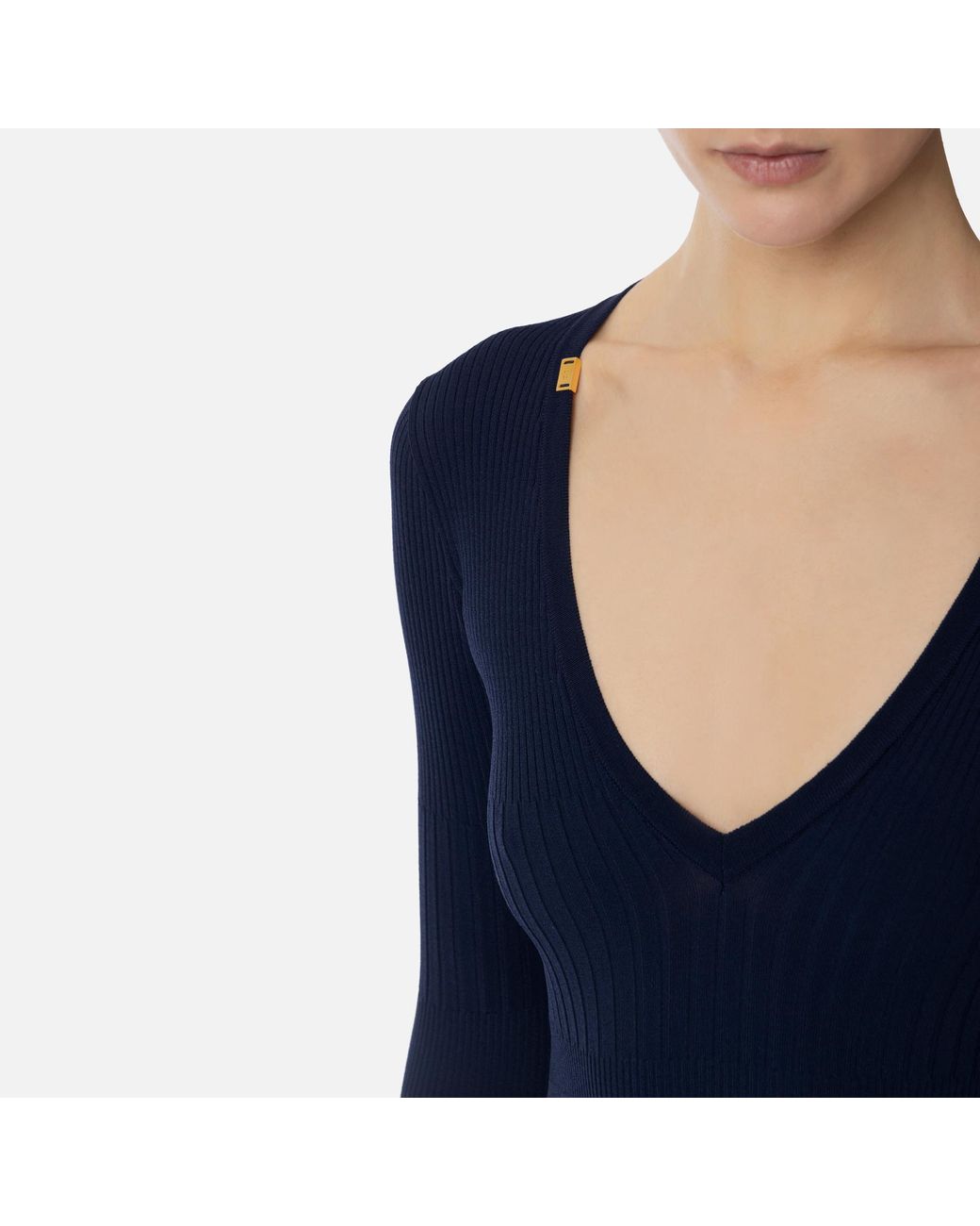 Elisabetta Franchi Blue V-Neck Rib Knit Top