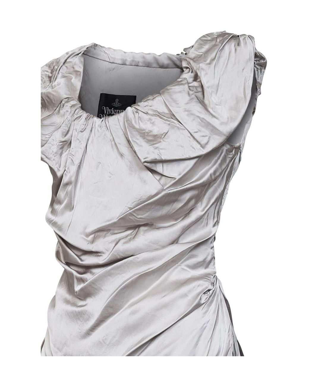 Vivienne Westwood Gray Mother-Of-Pearl Viscose Satin Twisted Ginnie Mini Dress