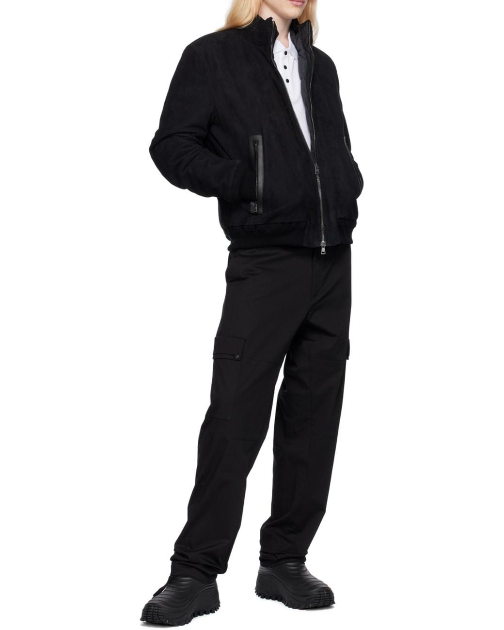Moncler Black Stretch Gabardine Cargo Trousers for men