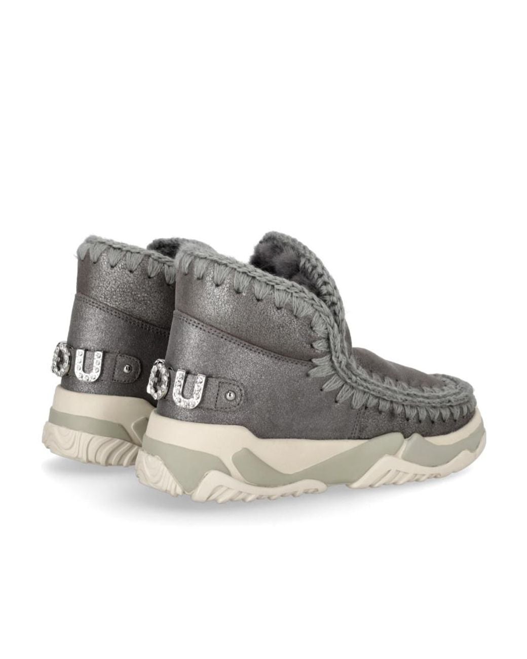 Mou Gray Logo Details Round-Head Short Boots