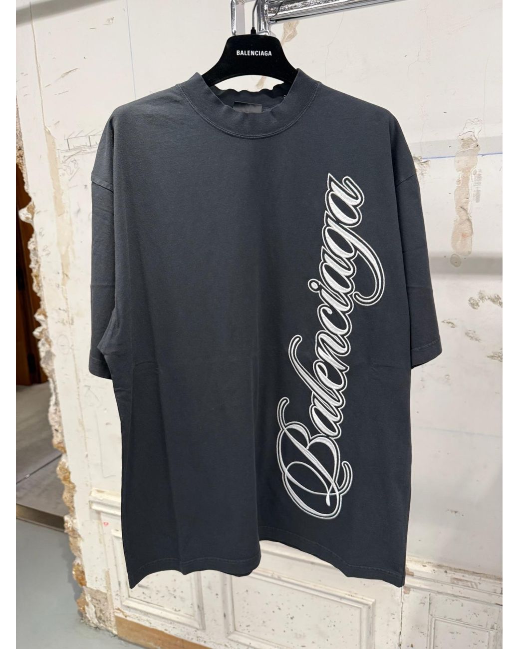 Balenciaga Black Cursive Medium Fit T-Shirt for men