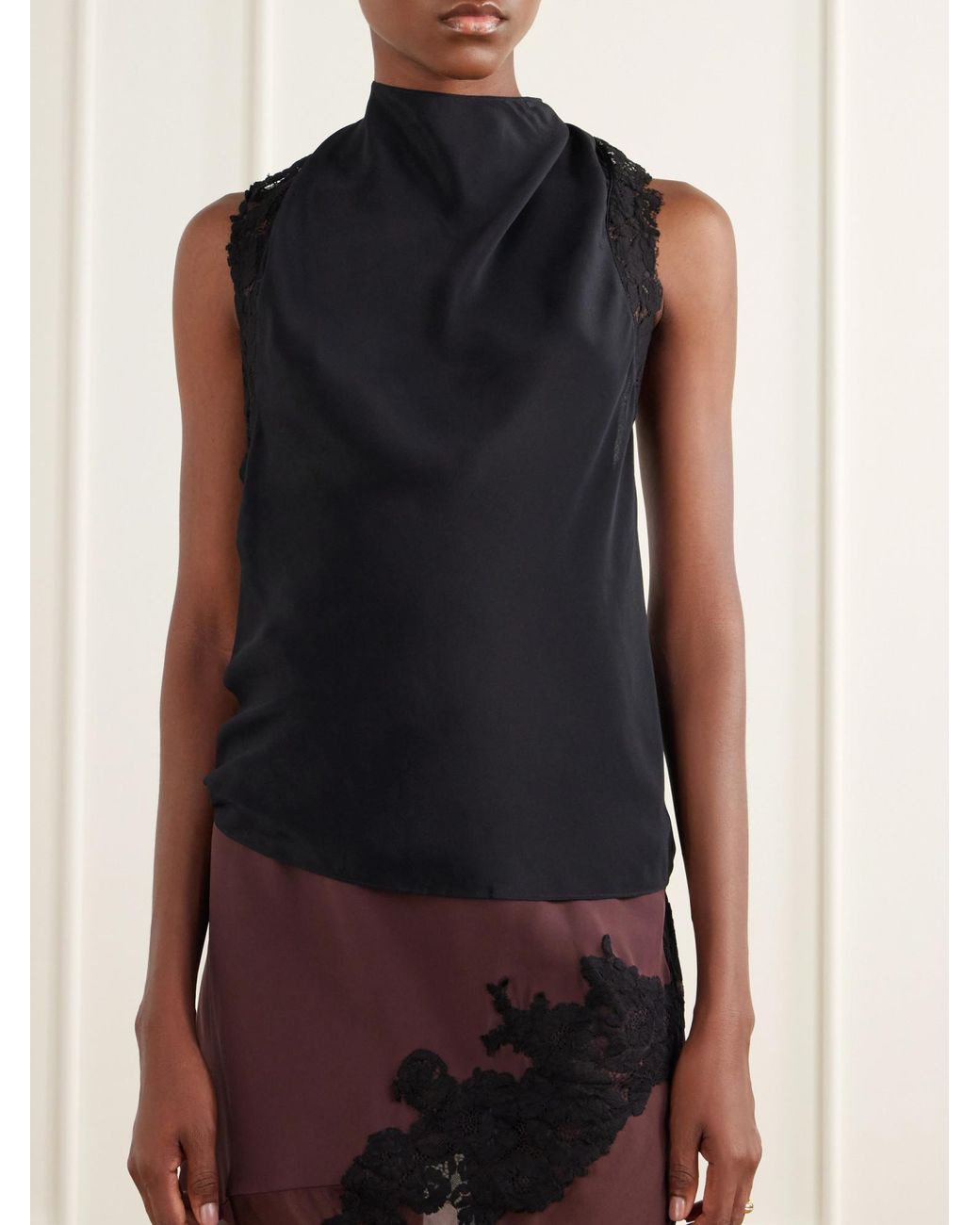 Sir Black Sleeveless Top With Lace Trim