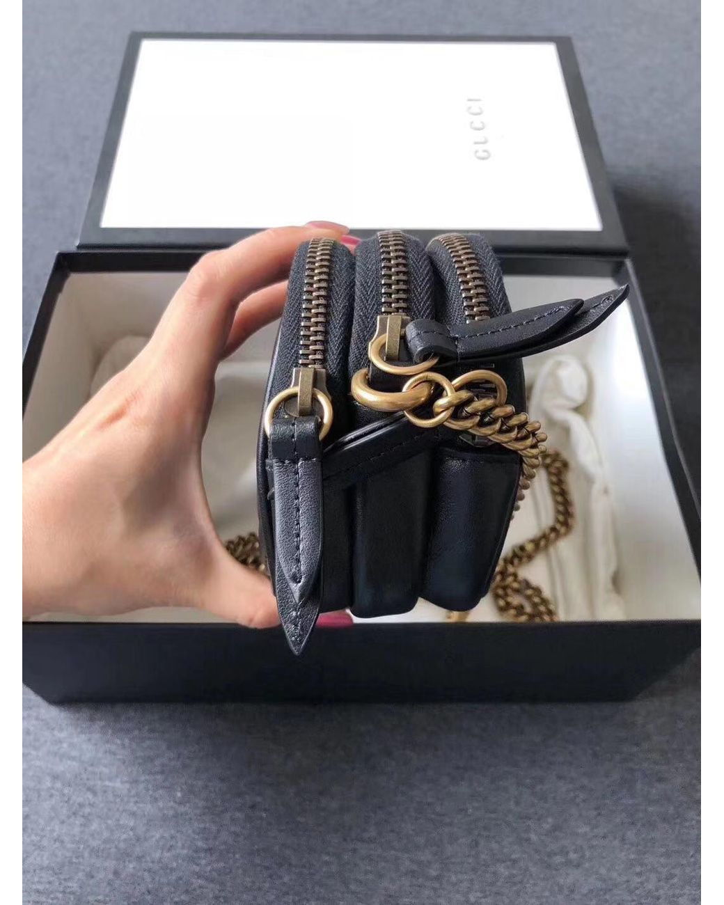 Gucci Black Gg Marmont Mini Chain Bag